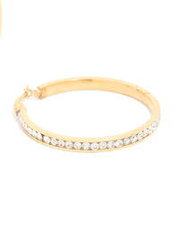 Waterproof Gold Plated Stainless Steel Diamante Hoop Earrings 35 MM - link has visual effect only