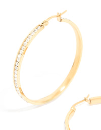 Waterproof Gold Plated Stainless Steel Diamante Hoop Earrings 45 MM - link has visual effect only