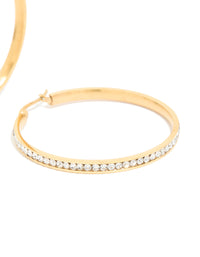 Waterproof Gold Plated Stainless Steel Diamante Hoop Earrings 45 MM - link has visual effect only