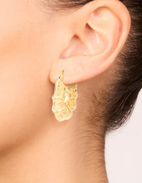 Waterproof Gold Plated Stainless Steel Barrel Detail Hoop Earrings - link has visual effect only