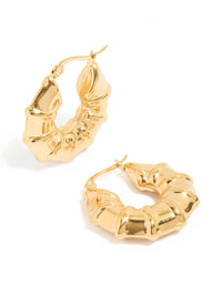 Waterproof Gold Plated Stainless Steel Barrel Detail Hoop Earrings - link has visual effect only