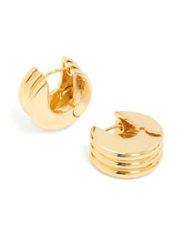 Waterproof Gold Plated Stainless Steel Ribbed Circle Hinged Earrings - link has visual effect only
