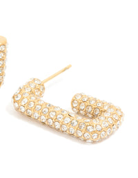 Waterproof Gold Plated Stainless Steel Diamante Pavé Rectangle Hoop Earrings - link has visual effect only