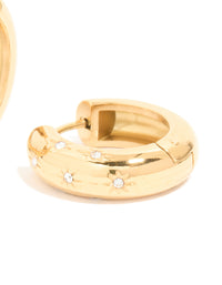 Waterproof Gold Plated Stainless Steel Diamante Star Huggie Earrings - link has visual effect only