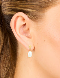 Waterproof Gold Plated Stainless Steel Pearl & Ball Stud Drop Earrings - link has visual effect only
