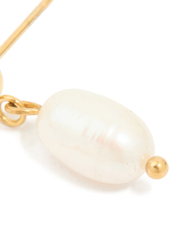 Waterproof Gold Plated Stainless Steel Pearl & Ball Stud Drop Earrings