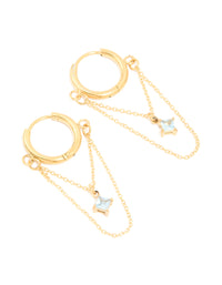 Waterproof Gold Plated Stainless Steel Cubic Zirconia Chain Droplet Huggie Earrings - link has visual effect only