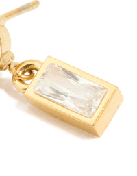 Waterproof Gold Plated Stainless Steel Cubic Zirconia Round & Baguette Drop Earrings - link has visual effect only