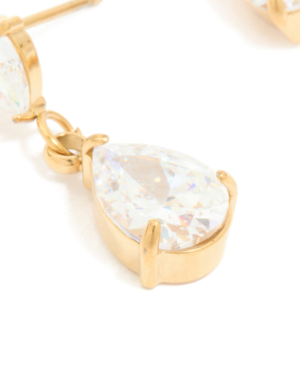 Waterproof Gold Plated Stainless Steel Cubic Zirconia Dainty Drop Earrings