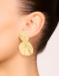 Waterproof Gold Plated Stainless Steel Double Textured Drop Earrings - link has visual effect only