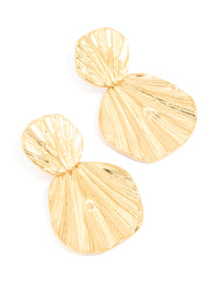 Waterproof Gold Plated Stainless Steel Double Textured Drop Earrings - link has visual effect only