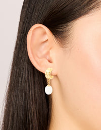 Waterproof Gold Plated Stainless Steel Pearl Chunky Drop Earrings - link has visual effect only