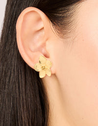 Waterproof Gold Plated Stainless Steel Textured Flower Earrings - link has visual effect only