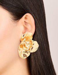 Waterproof Gold Plated Stainless Steel Twisted Textured Stud Earrings - link has visual effect only