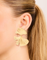 Waterproof Gold Plated Stainless Steel Double Ribbed Fan Drop Earrings - link has visual effect only