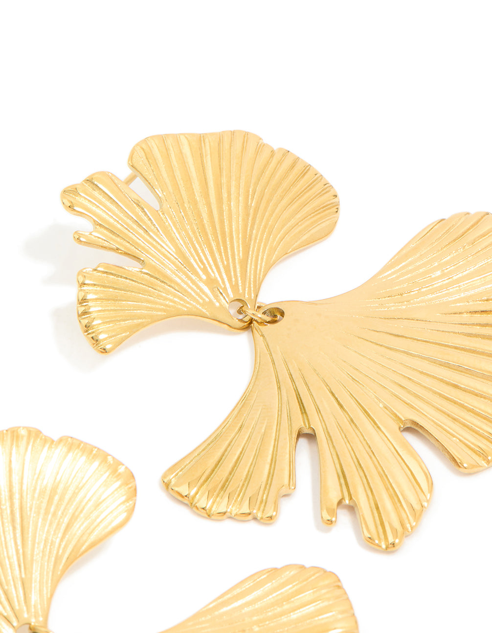 Waterproof Gold Plated Stainless Steel Double Ribbed Fan Drop Earrings