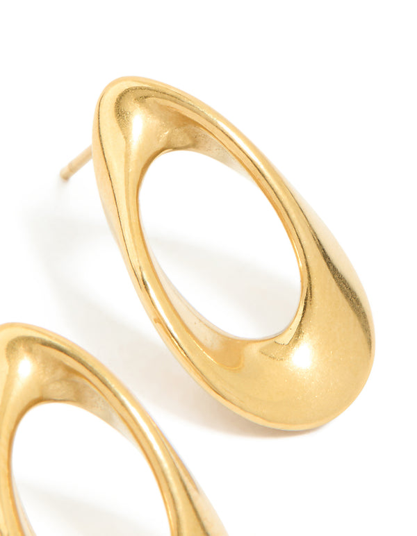 Waterproof Gold Plated Stainless Steel Mini Open Teardrop Earrings