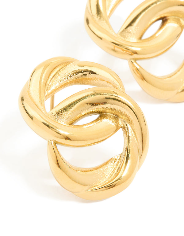 Waterproof Gold Plated Stainless Steel Round Linked Stud Earrings