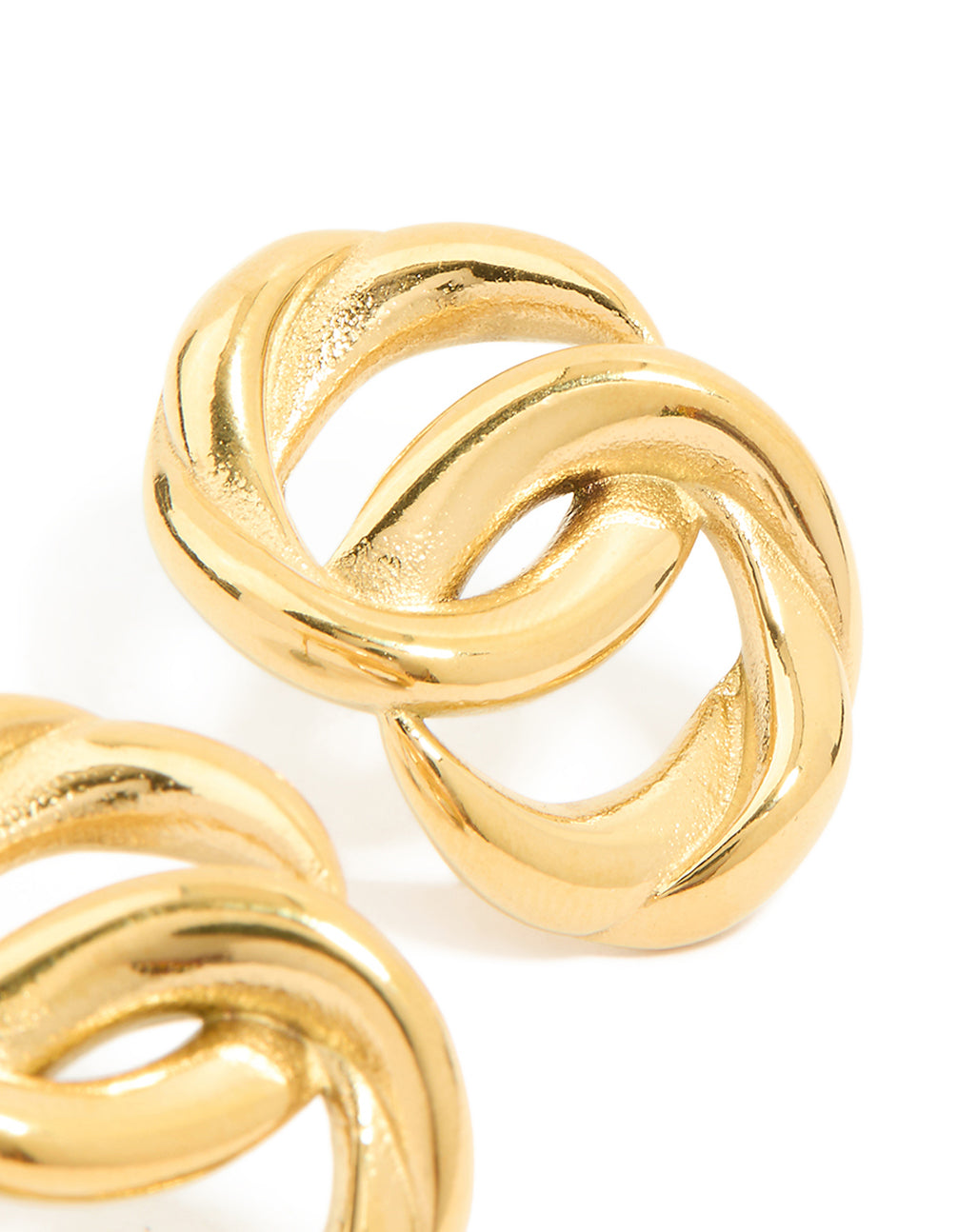 Designed with waterproof gold plated stainless steel round linked stud earrings post detail view