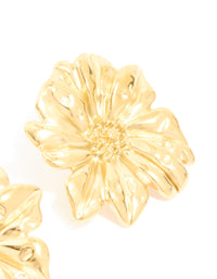 Waterproof Gold Plated Stainless Steel Daisy Petal Statement Earrings - link has visual effect only