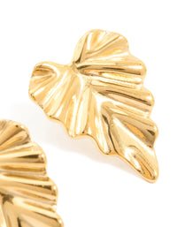 Waterproof Gold Plated Stainless Steel Palm Leaf Statement Stud Earrings - link has visual effect only
