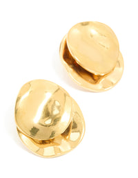 Waterproof Gold Plated Stainless Steel Double Crinkle Disc Stud Earrings - link has visual effect only