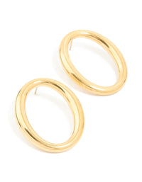 Waterproof Gold Plated Stainless Steel Oval Open Doughnut Stud Earrings - link has visual effect only