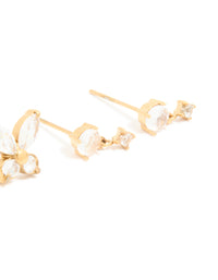 Waterproof Gold Plated Stainless Steel Cubic Zirconia Garden Party Earrings 3-Pack - link has visual effect only