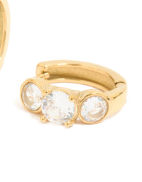 Waterproof Gold Plated Stainless Steel Cubic Zirconia Stone Set Huggie Earrings - link has visual effect only
