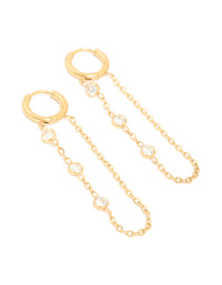 Waterproof Gold Plated Stainless Steel Cubic Zirconia Chain Huggie Drop Earrings - link has visual effect only