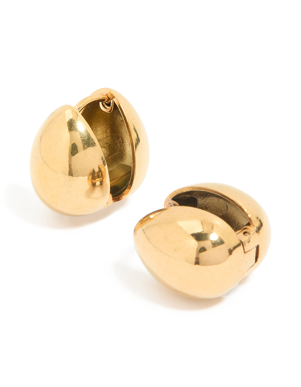 Showcasing waterproof gold plated stainless steel chunky pebble huggie earrings in front view