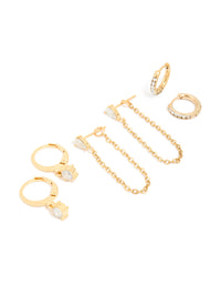 Waterproof Gold Plated Stainless Steel Cubic Zirconia Pavé Earrings Stacking Pack - link has visual effect only