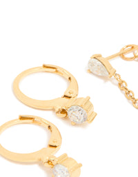 Waterproof Gold Plated Stainless Steel Cubic Zirconia Pavé Earrings Stacking Pack - link has visual effect only