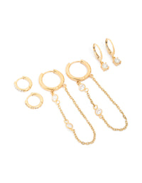 Waterproof Gold Plated Stainless Steel Bezel Clicker & Chain Earrings Stacking Pack - link has visual effect only
