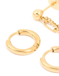 Waterproof Gold Plated Stainless Steel Classic Chain Earrings & Huggie Earrings 2-Pack - link has visual effect only