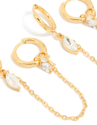 Waterproof Gold Plated Stainless Steel Diamante Chain Earrings 2- Pack - link has visual effect only