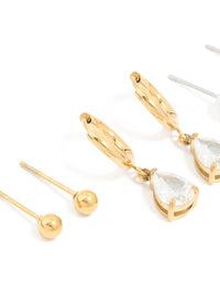 Waterproof Gold Plated Stainless Steel Cubic Zirconia & Pearl Ear Stacking Pack - link has visual effect only