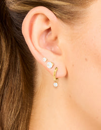 Waterproof Gold Plated Stainless Steel Cubic Zirconia Hoop & Stud Earrings 3-Pack - link has visual effect only