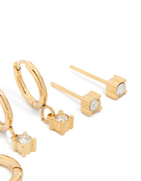 Waterproof Gold Plated Stainless Steel Diamante Earrings 3-Pack - link has visual effect only