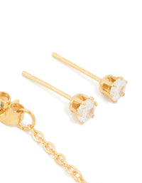 Waterproof Gold Plated Stainless Steel Cubic Zirconia Mixed Earrings 2-Pack - link has visual effect only