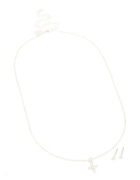 Silver Cubic Zirconia Cross Necklace & Classic Stud Earrings Set - link has visual effect only