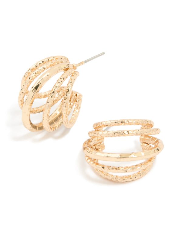Gold Textured 5-Prong Huggie Earrings