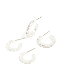 Silver Twisted & Diamante Hoop Earrings 2-Pack - link has visual effect only