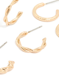 Gold Textured & Twisted Hoop Earrings 3-Pack - link has visual effect only