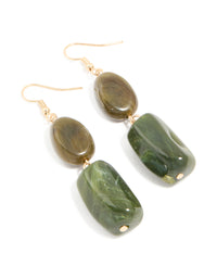 Gold Greend Beaded Rectangular Drop Earrings - link has visual effect only