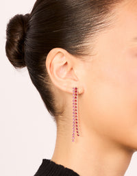 Gold Pink & Red Diamante Cup Chain Drop Earrings - link has visual effect only