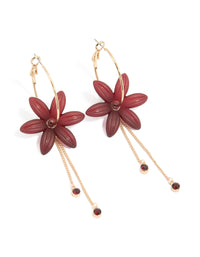 Gold Diamante Red Flower Chain Drop Earrings - link has visual effect only