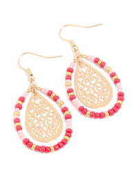 Gold Red Beaded Filigree Circular Earrings - link has visual effect only