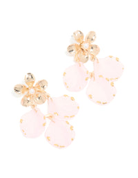 Gold Pink Flower Petal Drop Earrings - link has visual effect only