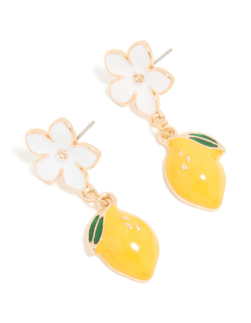 Gold White Flower & Lemon Drop Earrings